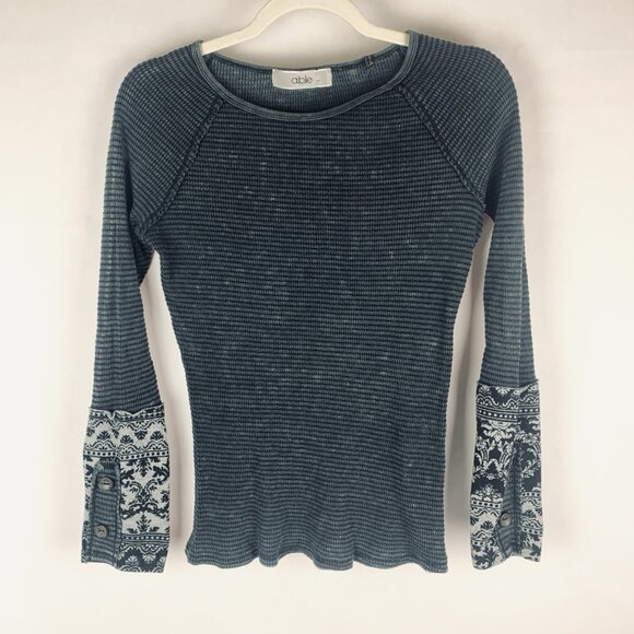 Able Womens Thermal Top Large Kombucha Cuff Elena Gilbert Y2k Gray Cozy Cabin - Picture 1 of 7